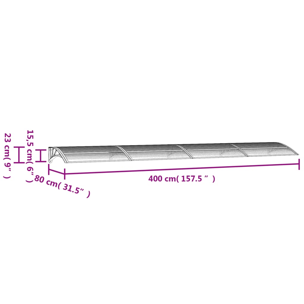 Deurluifel 400x80 cm polycarbonaat zwart en transparant