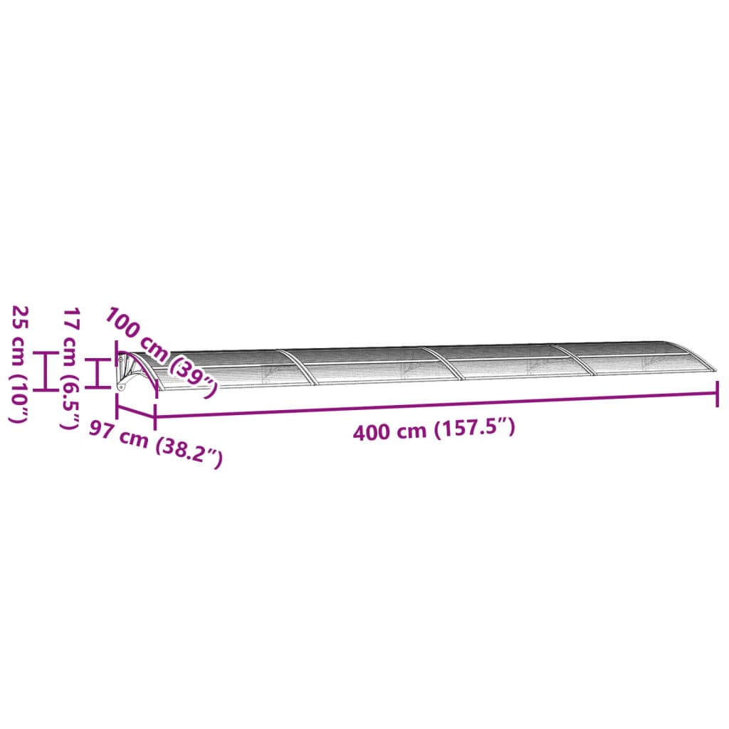 Deurluifel 400x100 cm polycarbonaat zwart