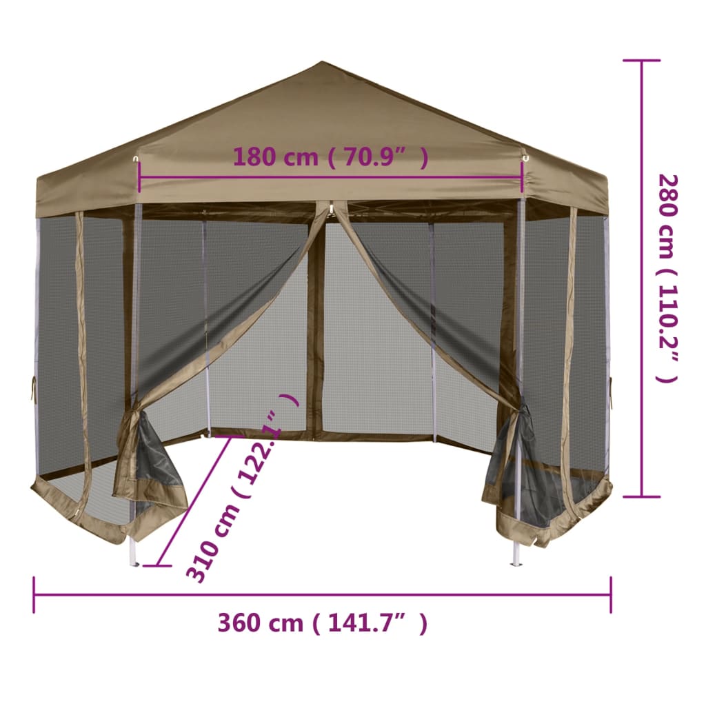 Partytent Met Wanden Zeshoekig 3,6X3,1 M 220 G/M² Taupe