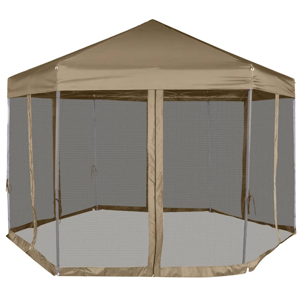 Partytent Met Wanden Zeshoekig 3,6X3,1 M 220 G/M² Taupe