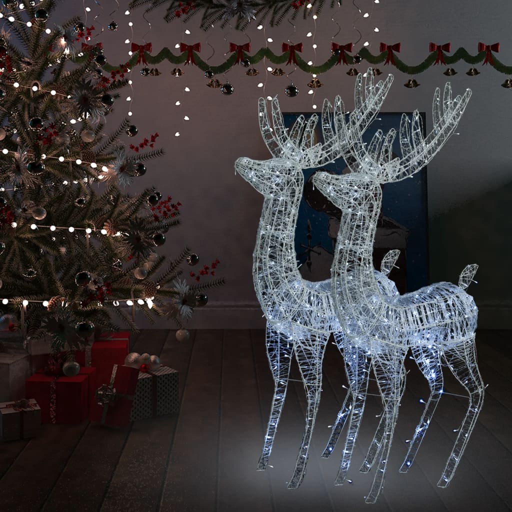 Kerstdecoratie rendier XXL 2 st 250 LED's warmwit 180 cm acryl