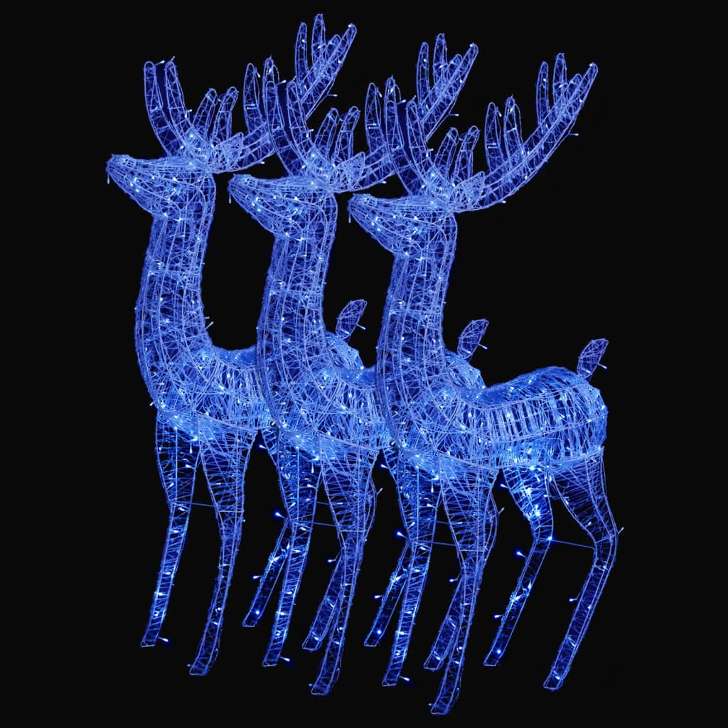 Kerstdecoratie rendier XXL 3 st 250 LED's blauw 180 cm acryl