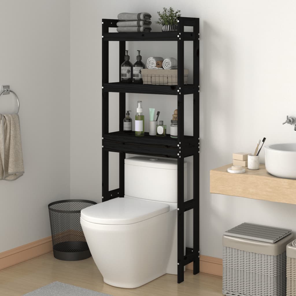 Toiletrek 63x26x171 cm massief grenenhout zwart