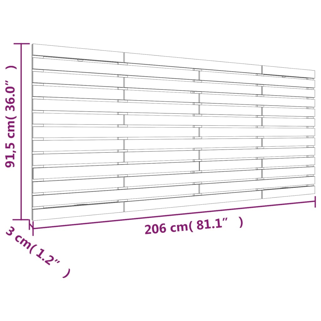 Hoofdbord wandmontage 206x3x91,5 cm massief grenenhout grijs