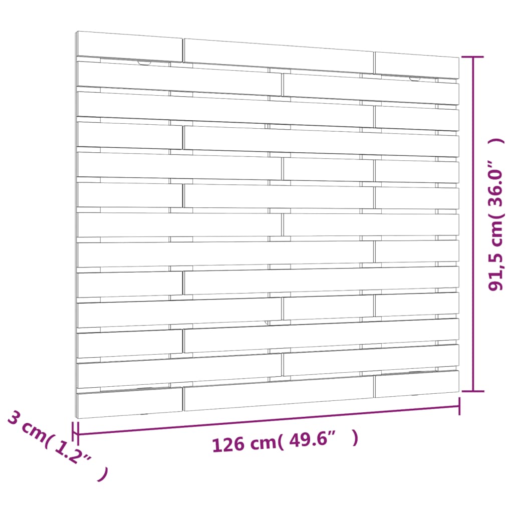 Hoofdbord wandmontage 126x3x91,5 cm massief grenenhout wit