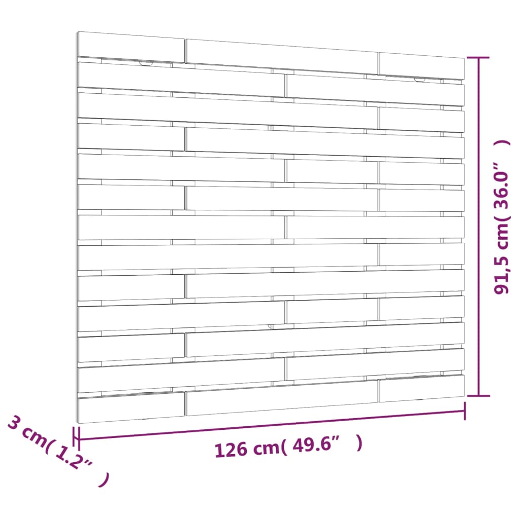 Hoofdbord wandmontage 126x3x91,5 cm massief grenenhout grijs