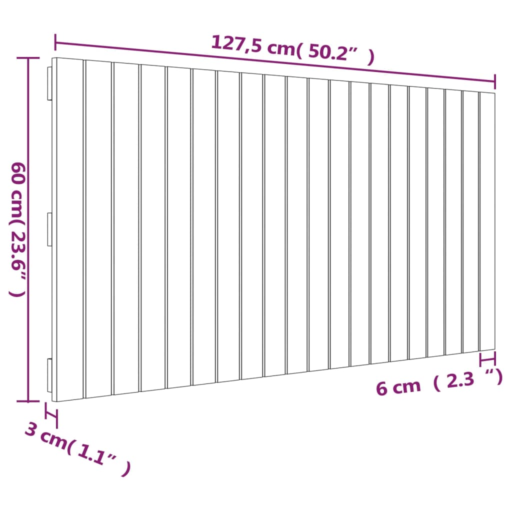 Wandhoofdbord 127,5x3x60 cm massief grenenhout wit