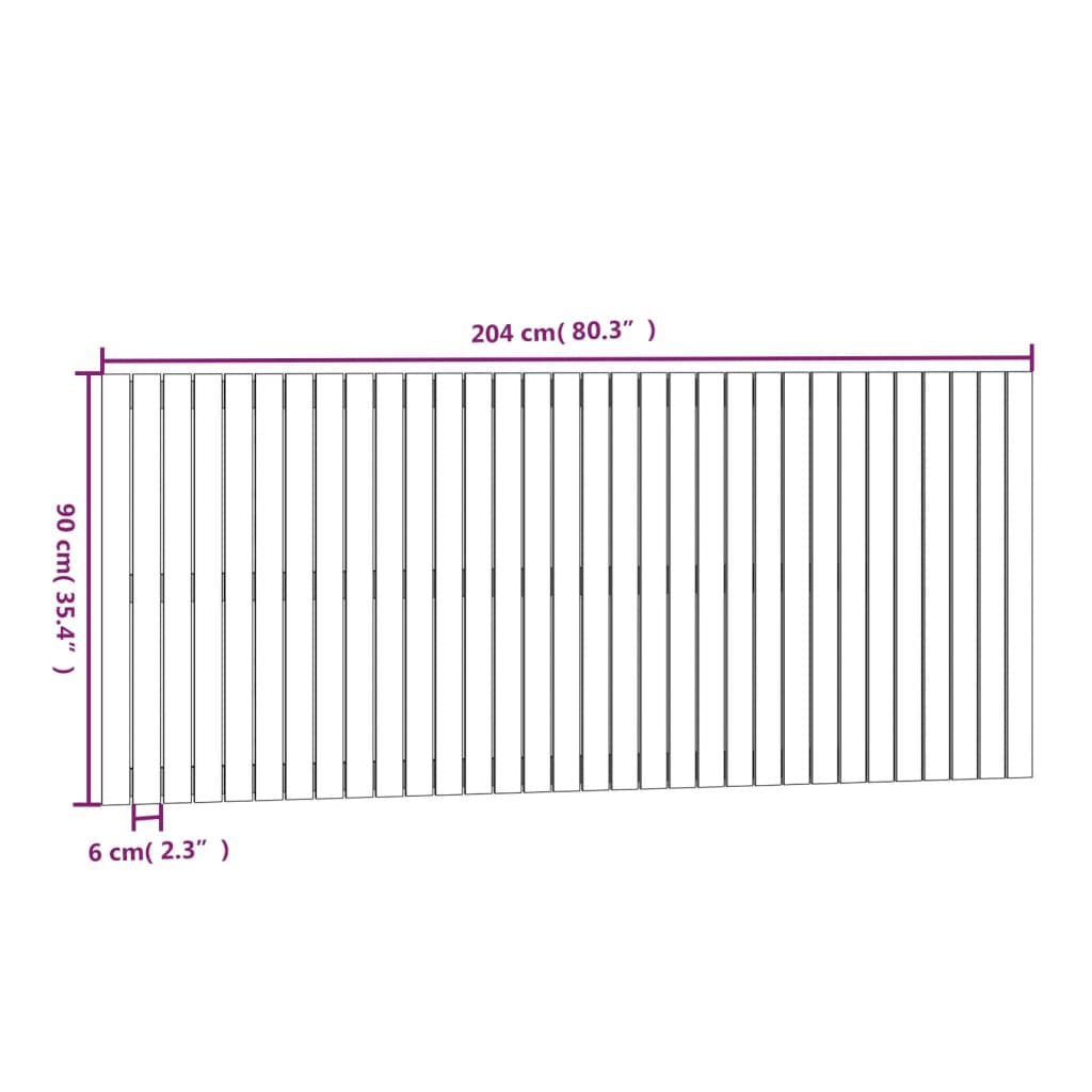 Wandhoofdbord 204x3x90 cm massief grenenhout grijs