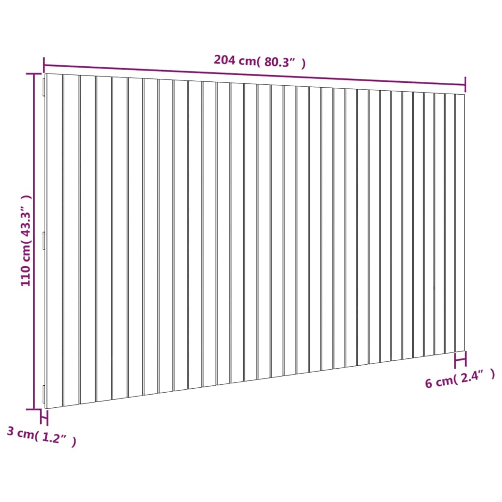 Hoofdbord wandmontage 204x3x110 cm massief grenenhout wit