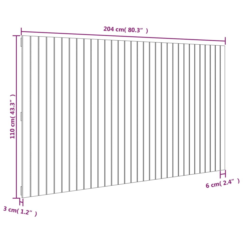 Hoofdbord wandmontage 204x3x110 cm grenenhout honingbruin