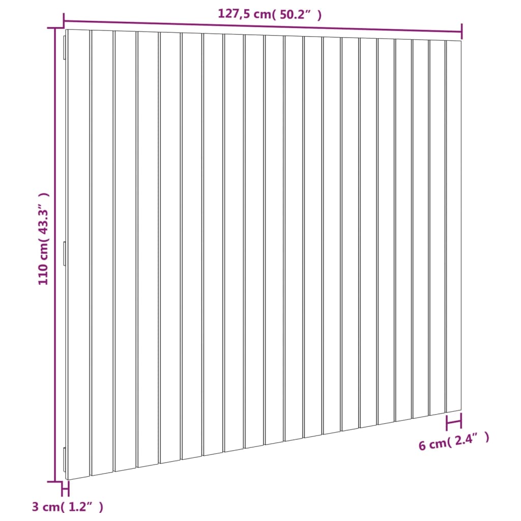 Wandhoofdbord 127,5x3x110 cm massief grenenhout wit