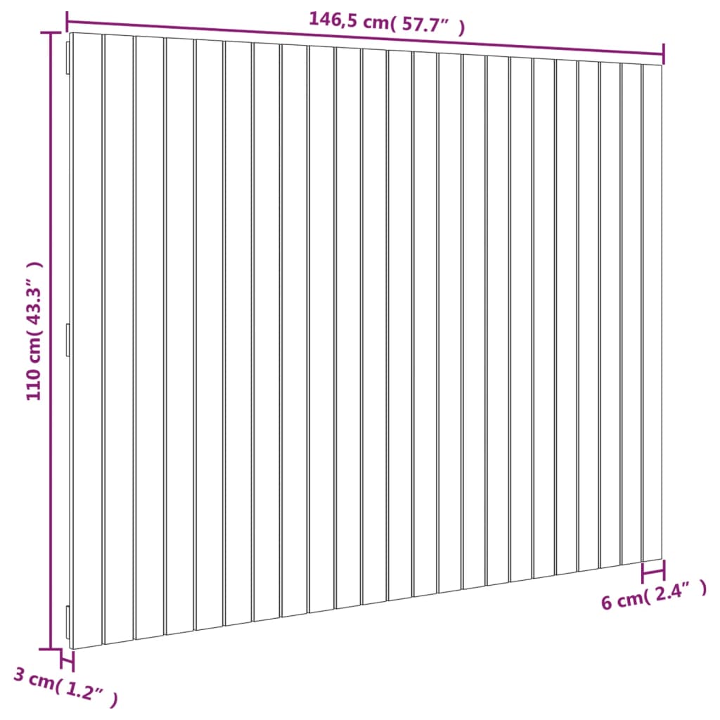 Wandhoofdbord 146,5x3x110 cm massief grenenhout grijs