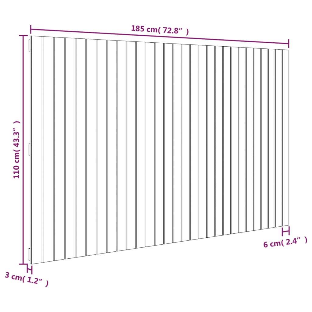 Wandhoofdbord 185x3x110 cm massief grenenhout zwart