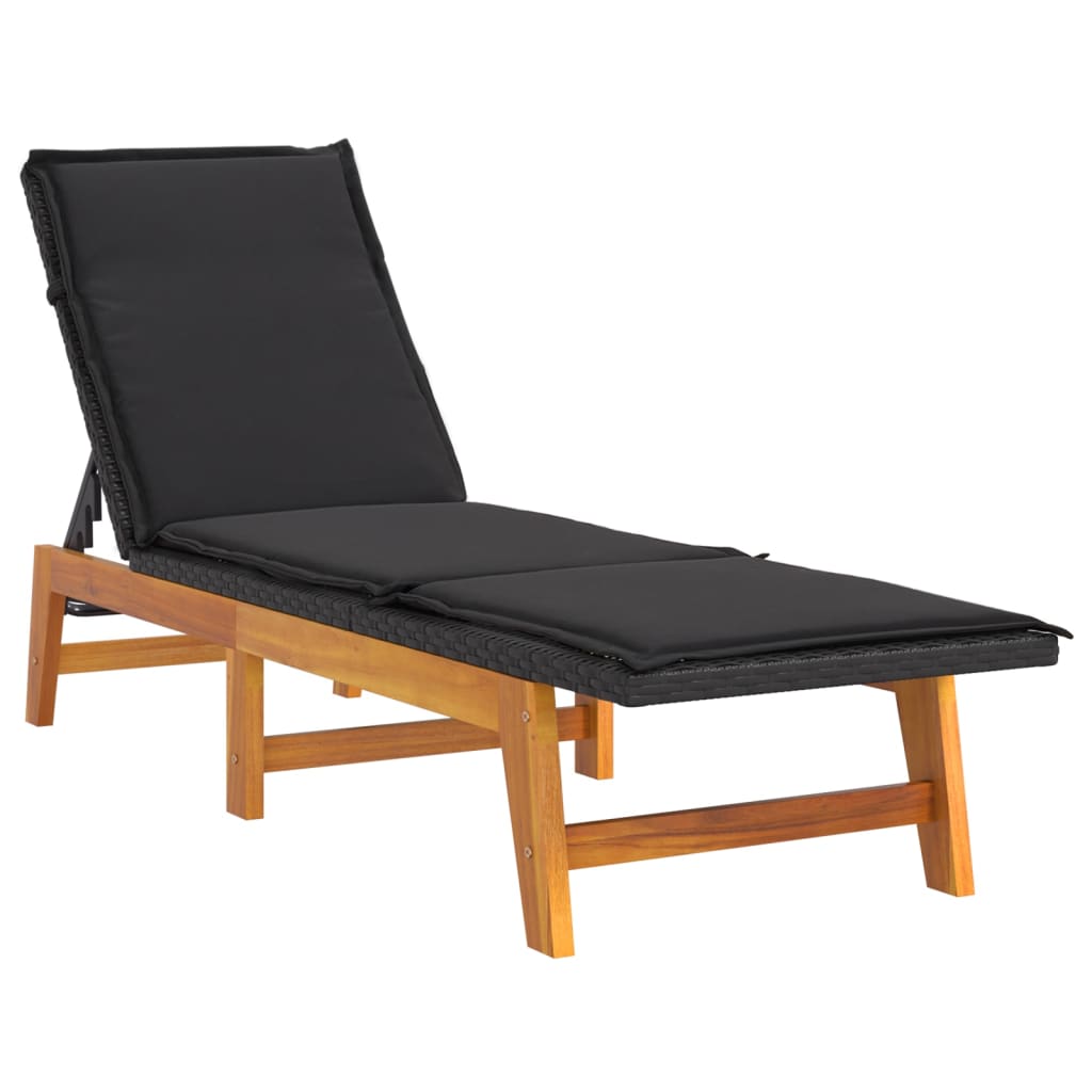 3-Delige Loungeset Poly Rattan En Massief Acaciahout 1 Ja 2x sun lounger +table