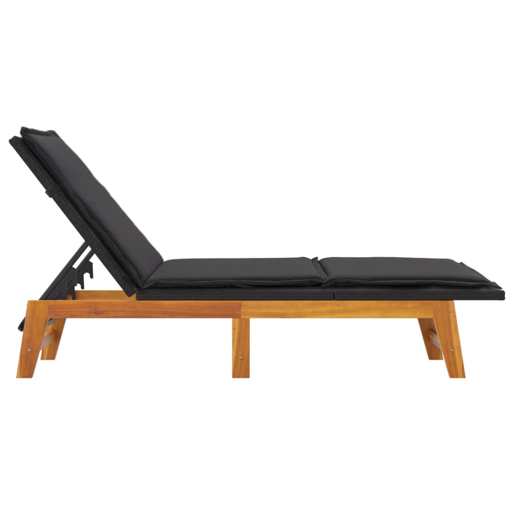 3-Delige Loungeset Poly Rattan En Massief Acaciahout 1 Ja 2x sun lounger +table