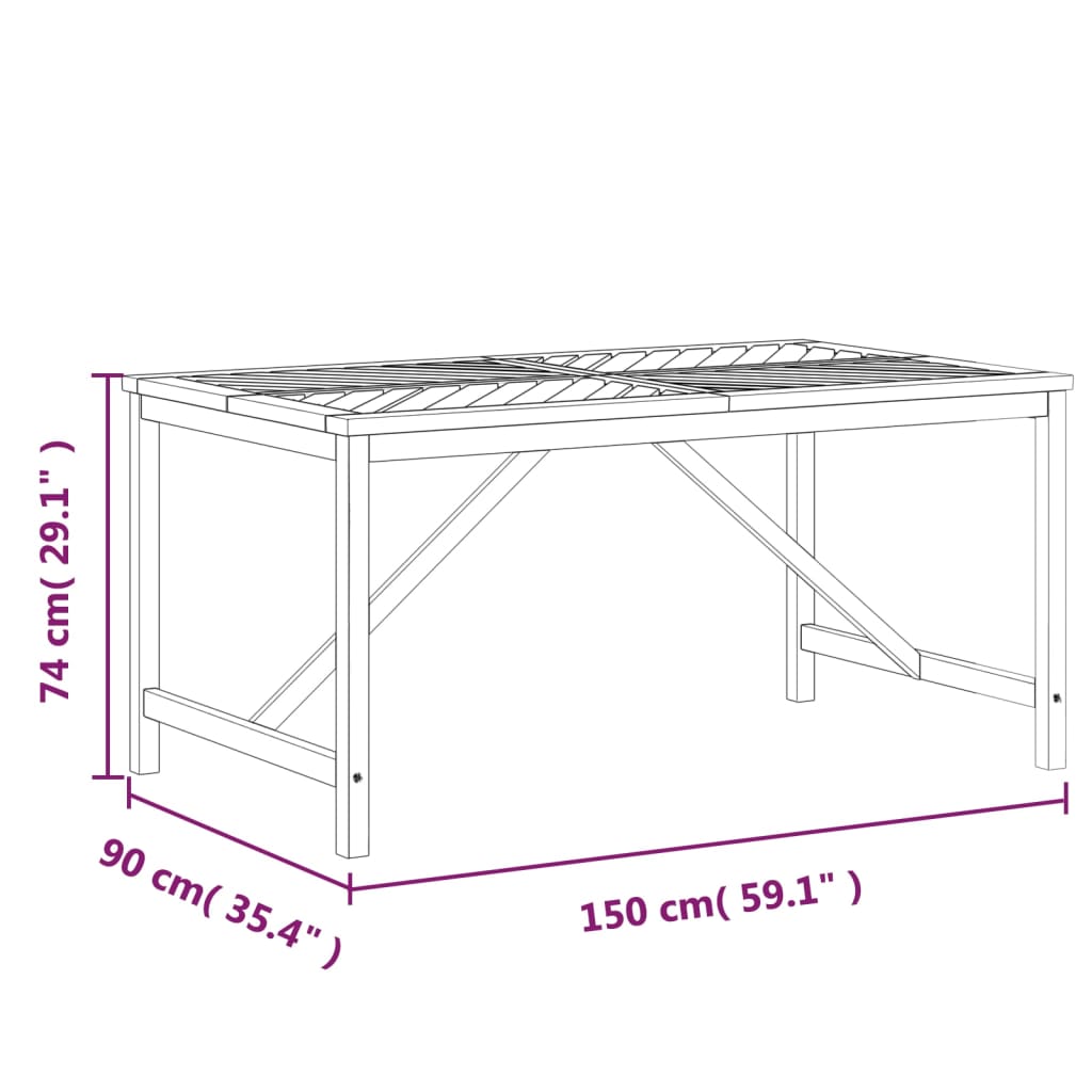 Tuintafel Massief Acaciahout 150 x 90 x 74 cm