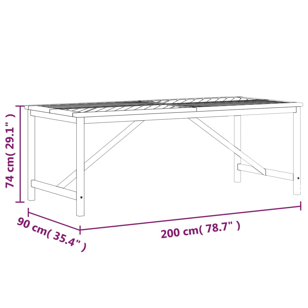 Tuintafel Massief Acaciahout 200 x 90 x 74 cm