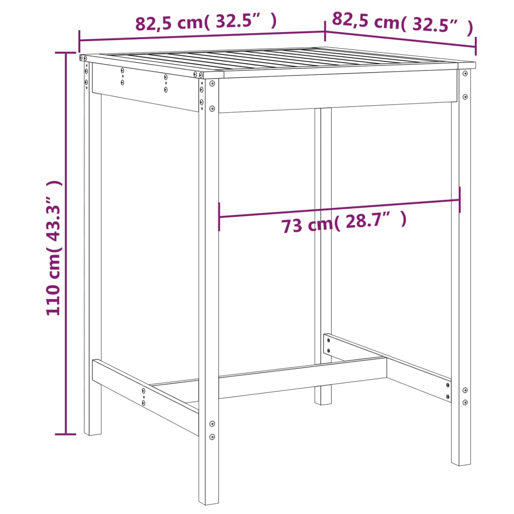 Tuintafel 82,5X82,5X110 Cm Massief Grenenhout Grijs 82.5 x 82.5 x 110 cm Grijs grenenhout