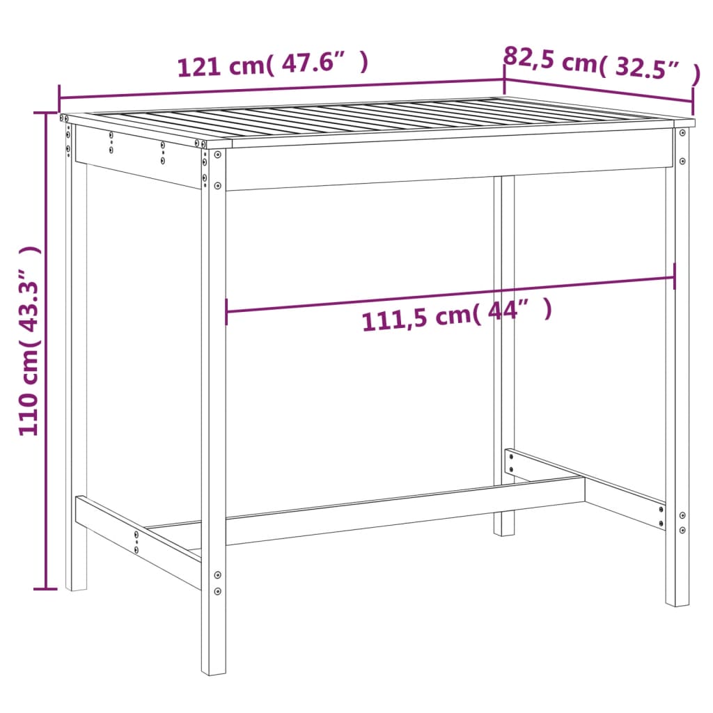 Tuintafel 121X82,5X110 Cm Massief Grenenhout Grijs 121 x 82.5 x 110 cm Grijs grenenhout