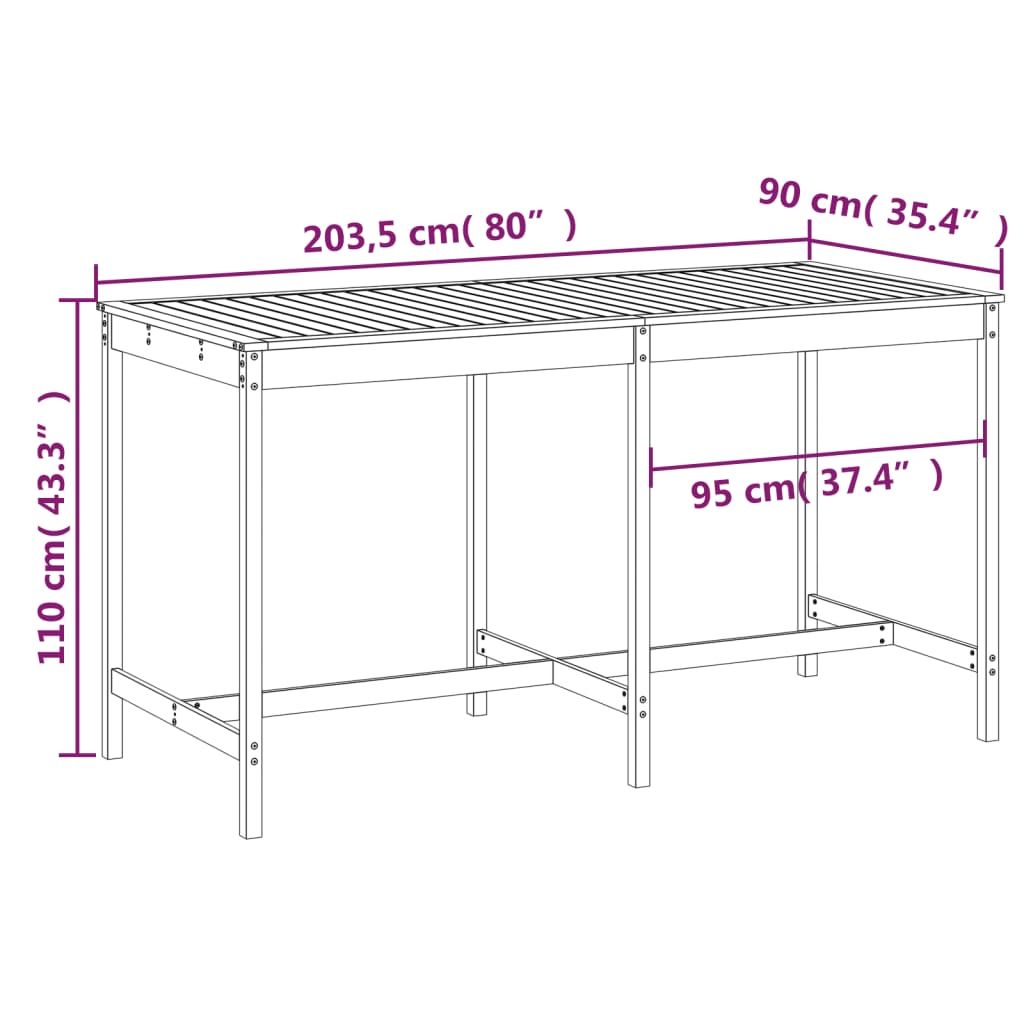 Tuintafel 203,5X90X110 Cm Massief Grenenhout Honingbruin 203.5 x 90 x 110 cm Honingbruin grenenhout