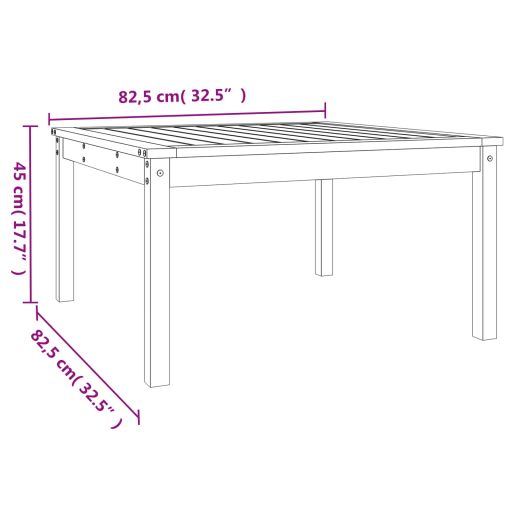 Tuintafel 82,5x82,5x45 cm massief grenenhout grijs