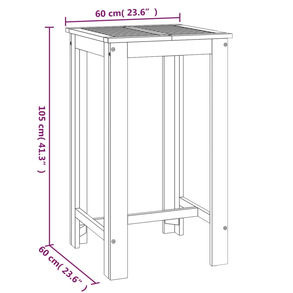 Tuinbartafel Massief Acaciahout 60 x 60 x 105 cm