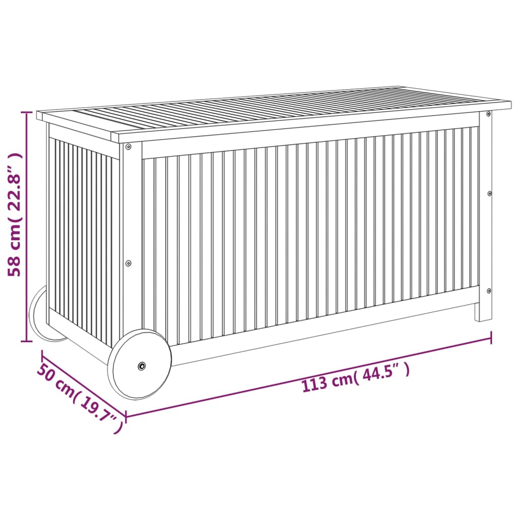 Tuinbox met wieltjes 113x50x58 cm massief acaciahout