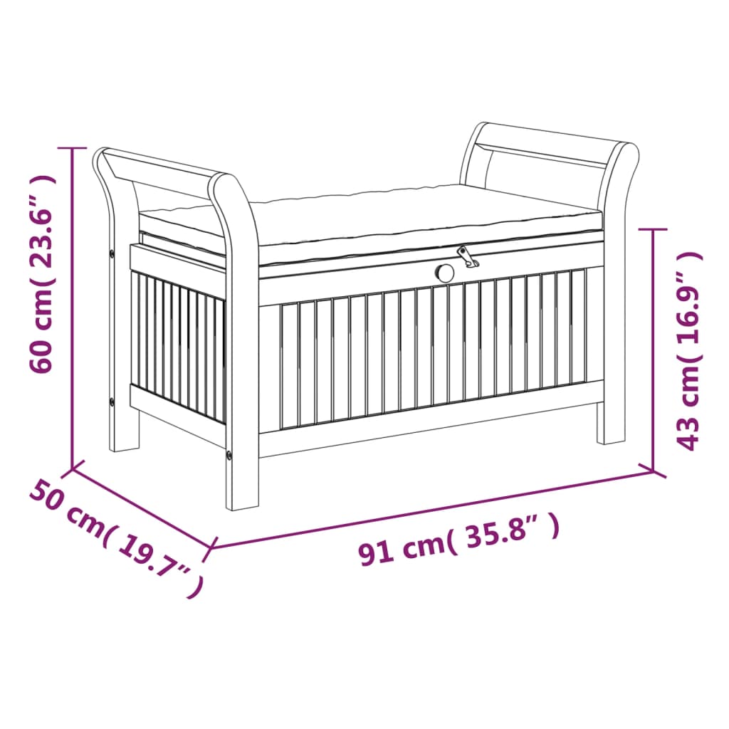 Tuinopbergbank Met Kussen 91 Cm Massief Acaciahout 91 x 50 x 60 cm Wit