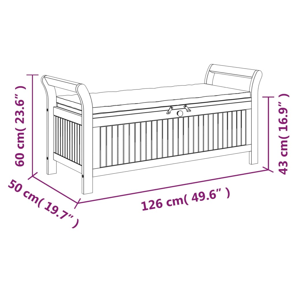 Tuinopbergbank Met Kussen 126 Cm Massief Acaciahout 126 x 50 x 60 cm Wit