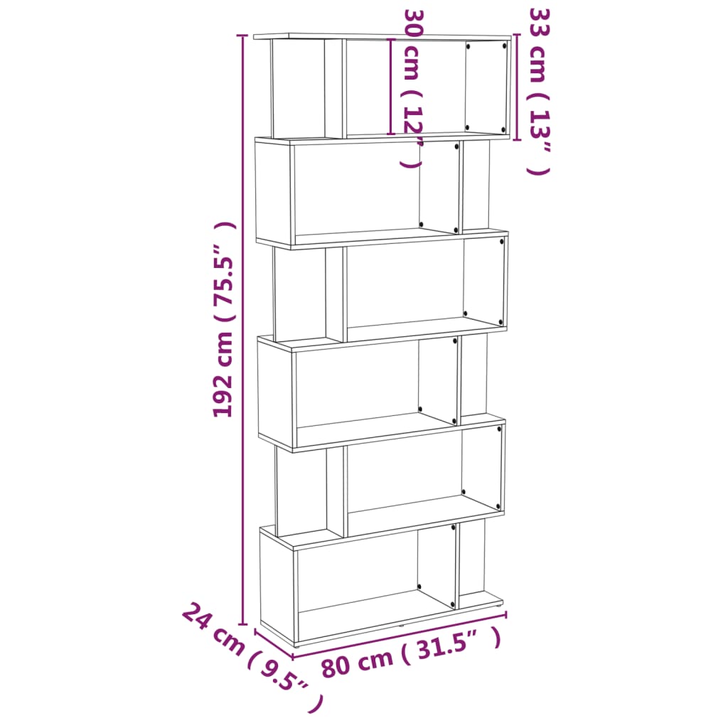 Boekenkast/Kamerscherm 80X24X192 Cm Bewerkt Hout Gerookt Eiken