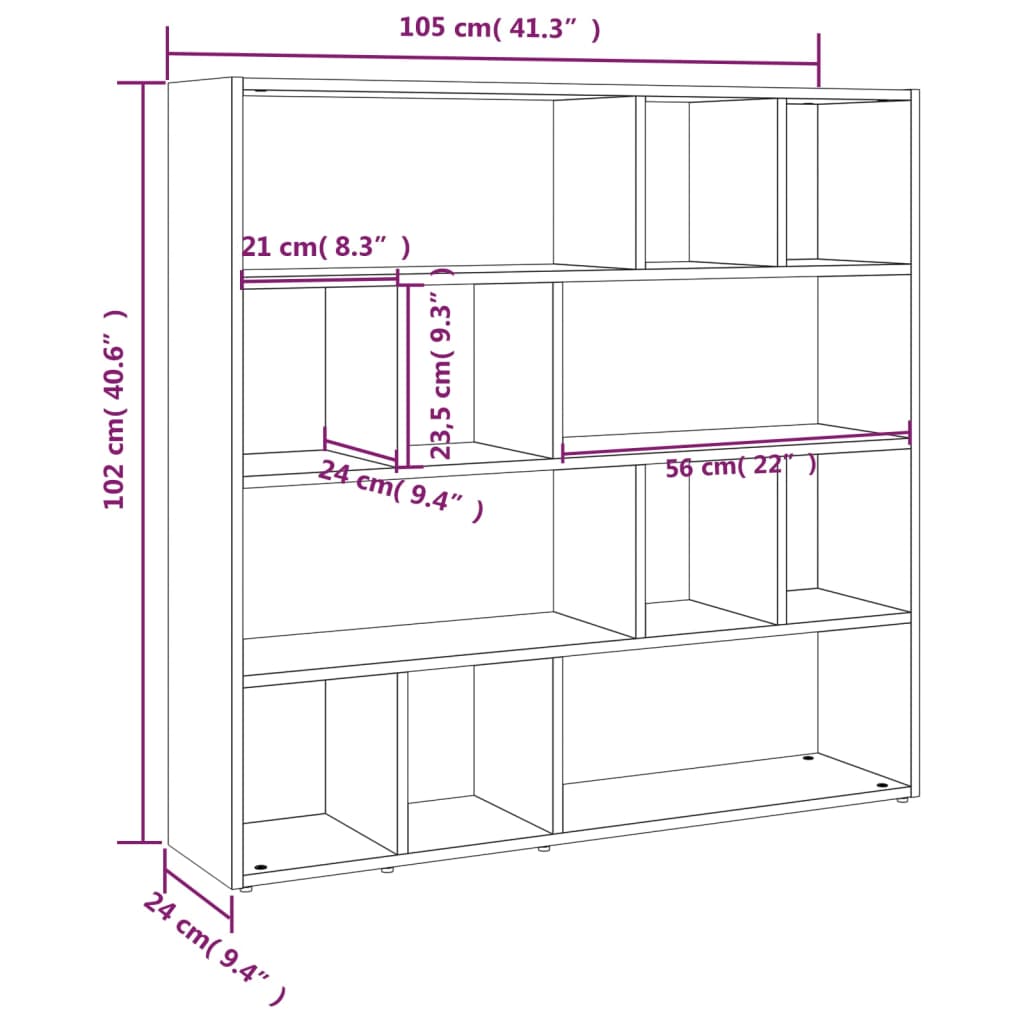 Boekenkast/kamerscherm 105x24x102 cm zwart