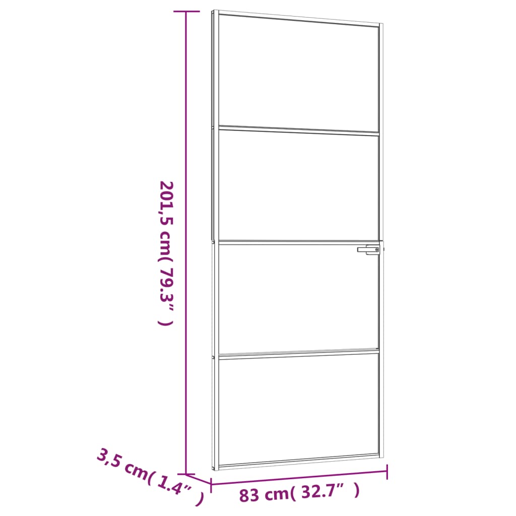 Binnendeur 83X201,5 Cm Gehard Glas En Aluminium Smal Zwart 83 x 201.5 cm