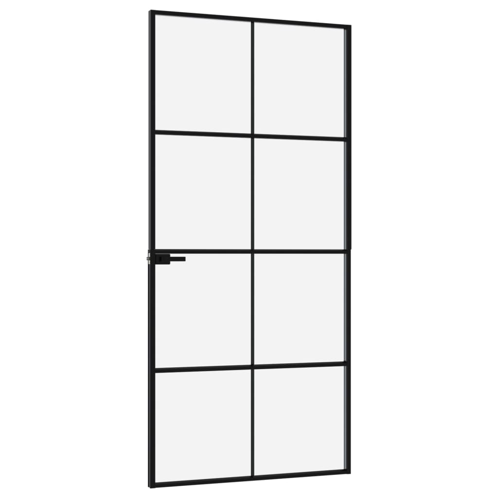 Binnendeur 93x201,5 cm gehard glas en aluminium smal zwart