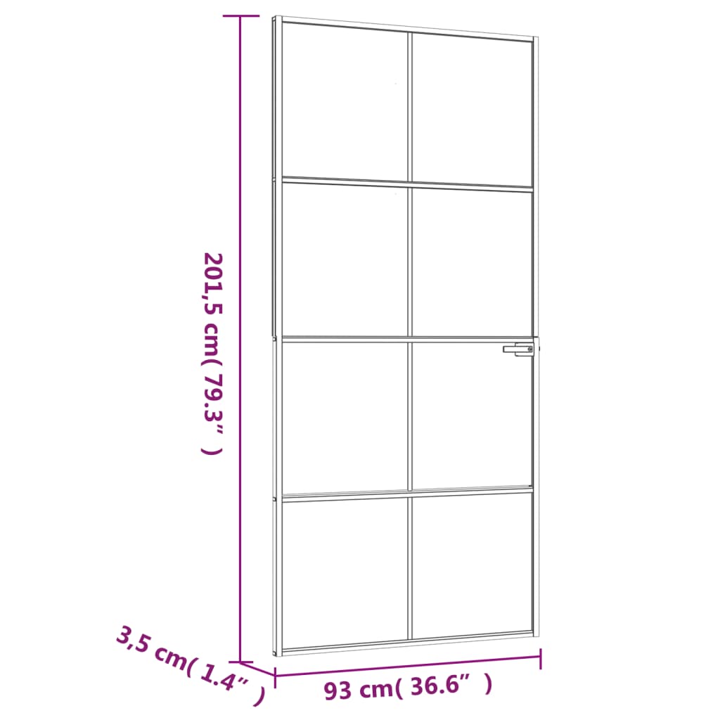 Binnendeur 93x201,5 cm gehard glas en aluminium smal zwart