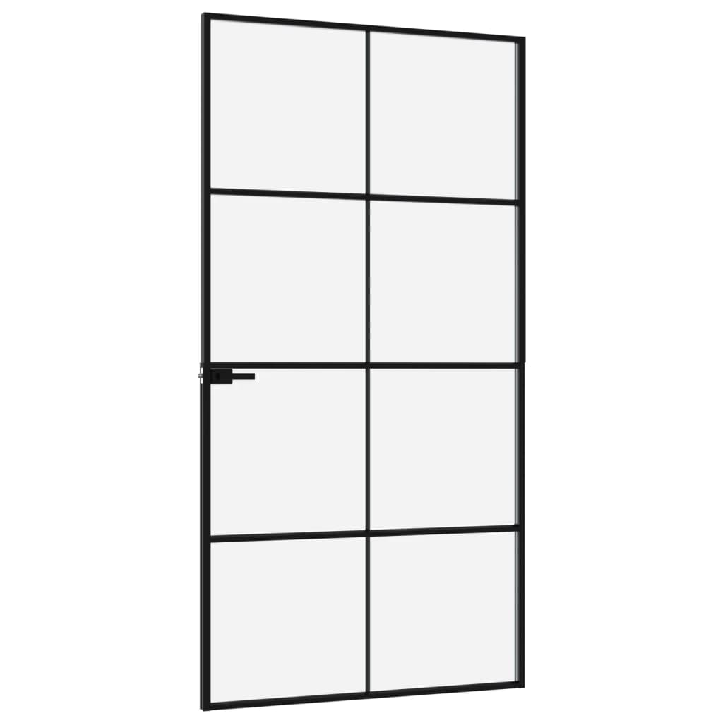 Binnendeur 102x201,5 cm gehard glas en aluminium smal zwart