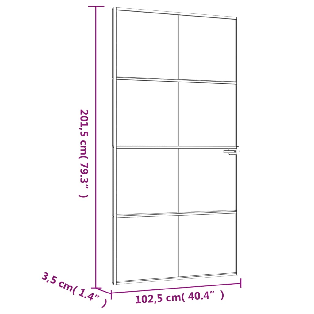 Binnendeur 102x201,5 cm gehard glas en aluminium smal zwart