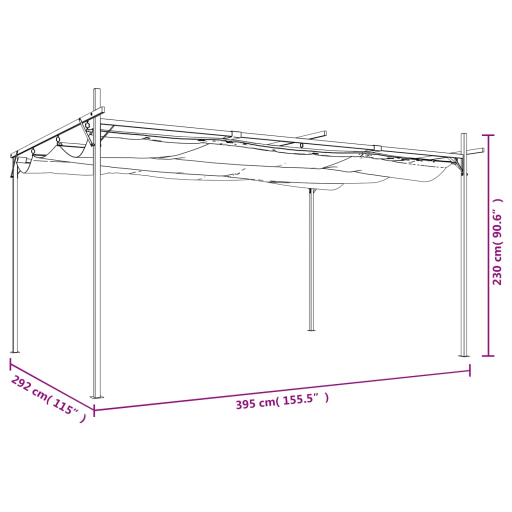 Pergola Met Uitschuifbaar Dak 395X292X230 Kleurig 395 x 292 x 230 cm Crème
