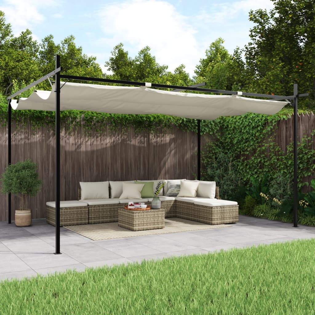 Pergola Met Uitschuifbaar Dak 395X292X230 Kleurig 395 x 292 x 230 cm Crème