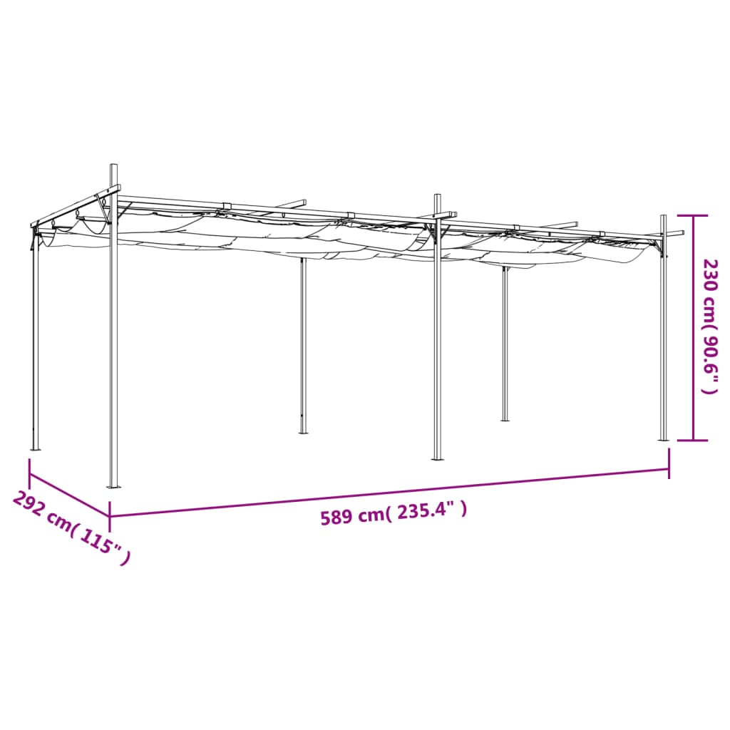 Pergola Met Uitschuifbaar Dak 589X292X230 589 x 292 x 230 cm Taupe