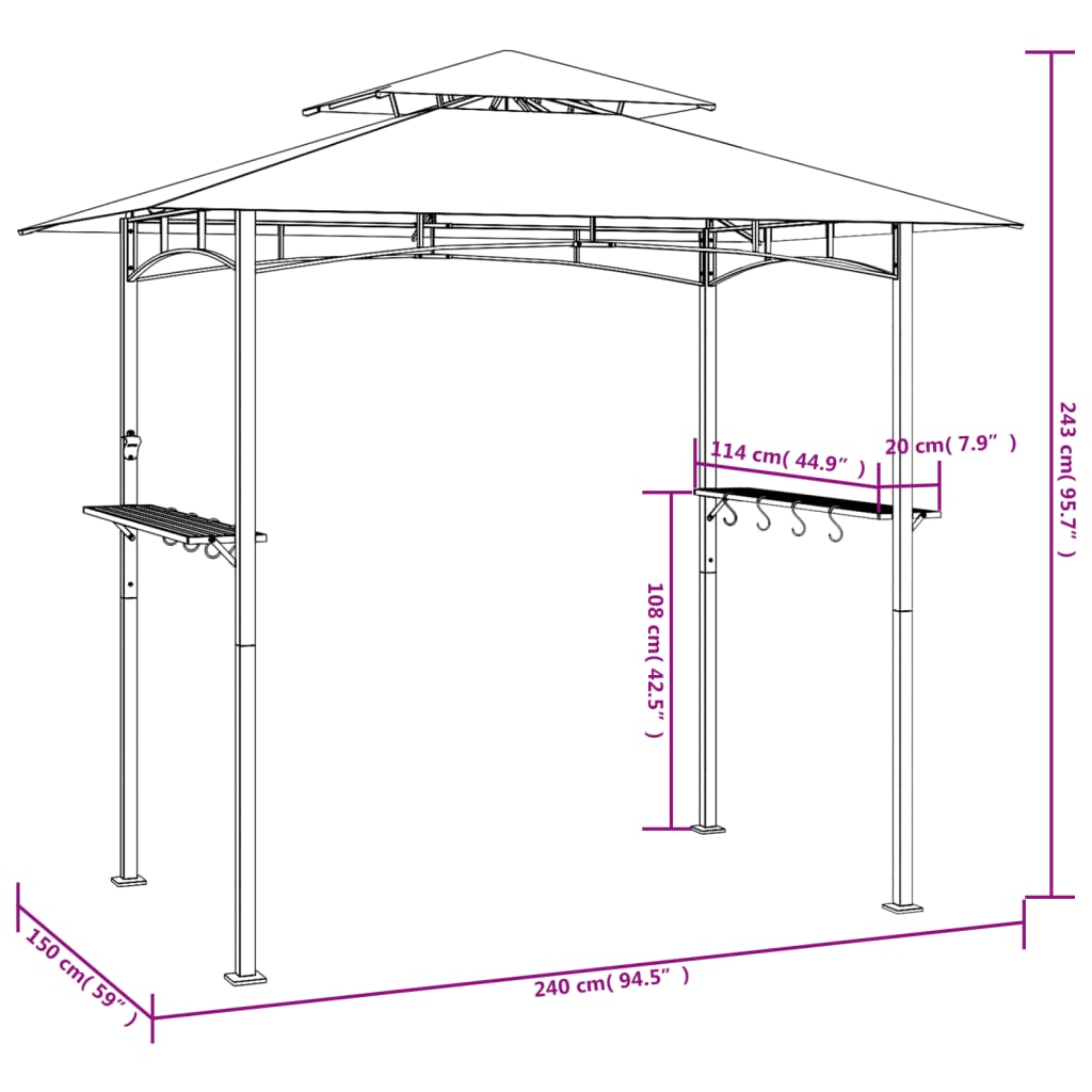 Barbecue-overkapping 240x150x243 cm staal antracietkleurig