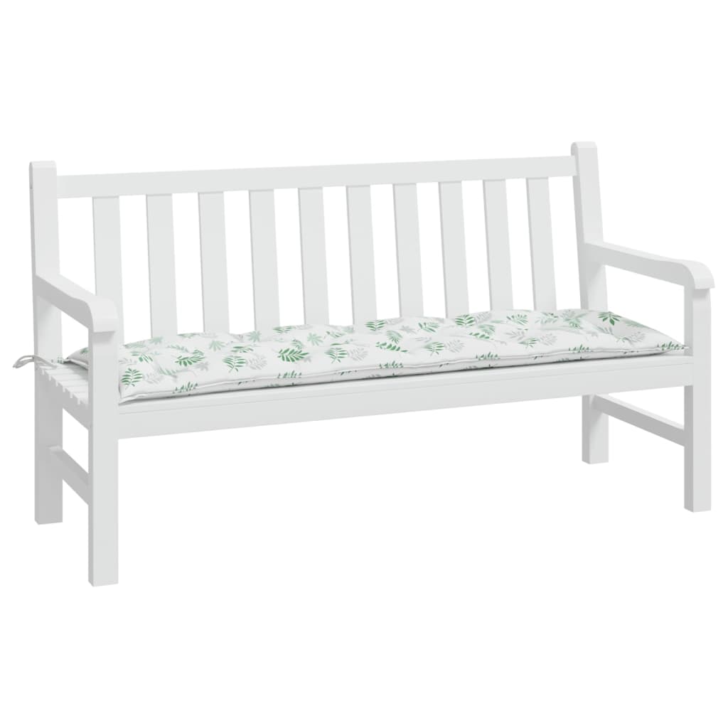 Tuinbankkussen Oxford Stof Bladpatroon 150 x 50 x 7 cm Wit en groen