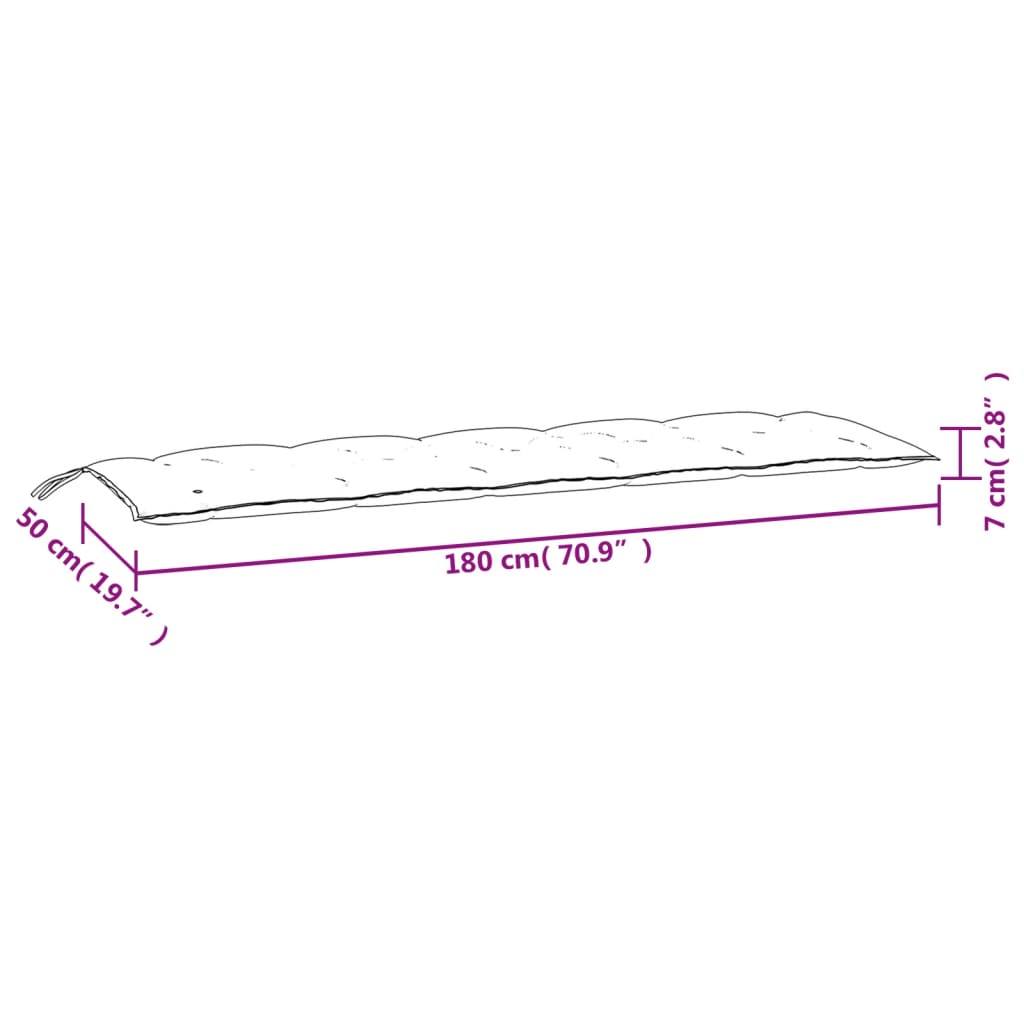 Tuinbankkussen Oxford Stof Ruitpatroon 180 x 50 x 7 cm Zwart en wit