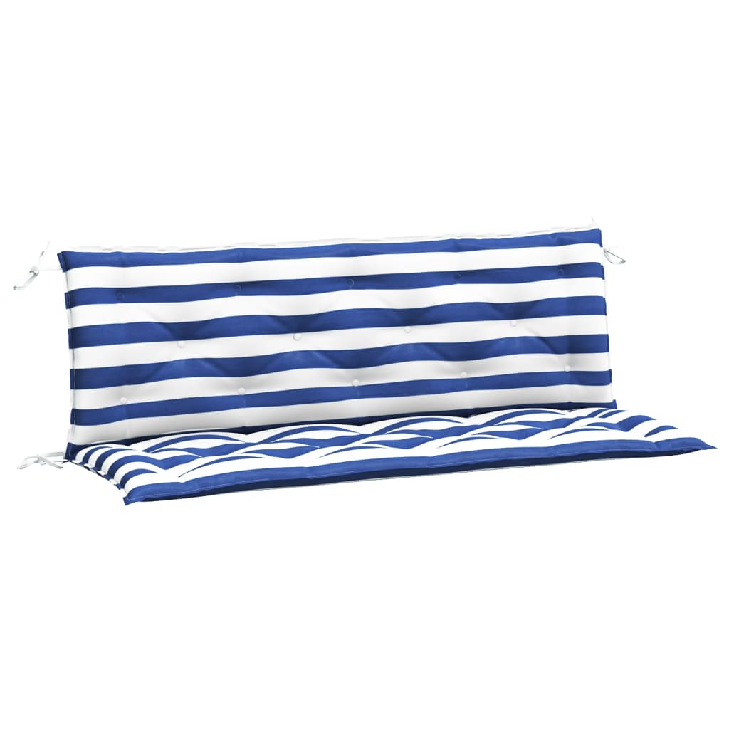 Tuinbankkussens 2 st gestreept 150x50x7 cm stof wit en blauw