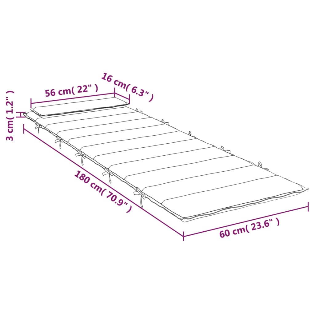 Ligbedkussen 180x60x3 cm oxford stof crèmekleurig