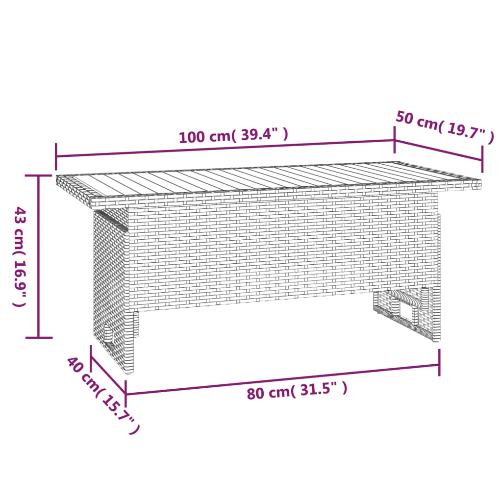 Tuintafel 00X50X43/63 Cm Acaciahout En Poly Rattan Zwart