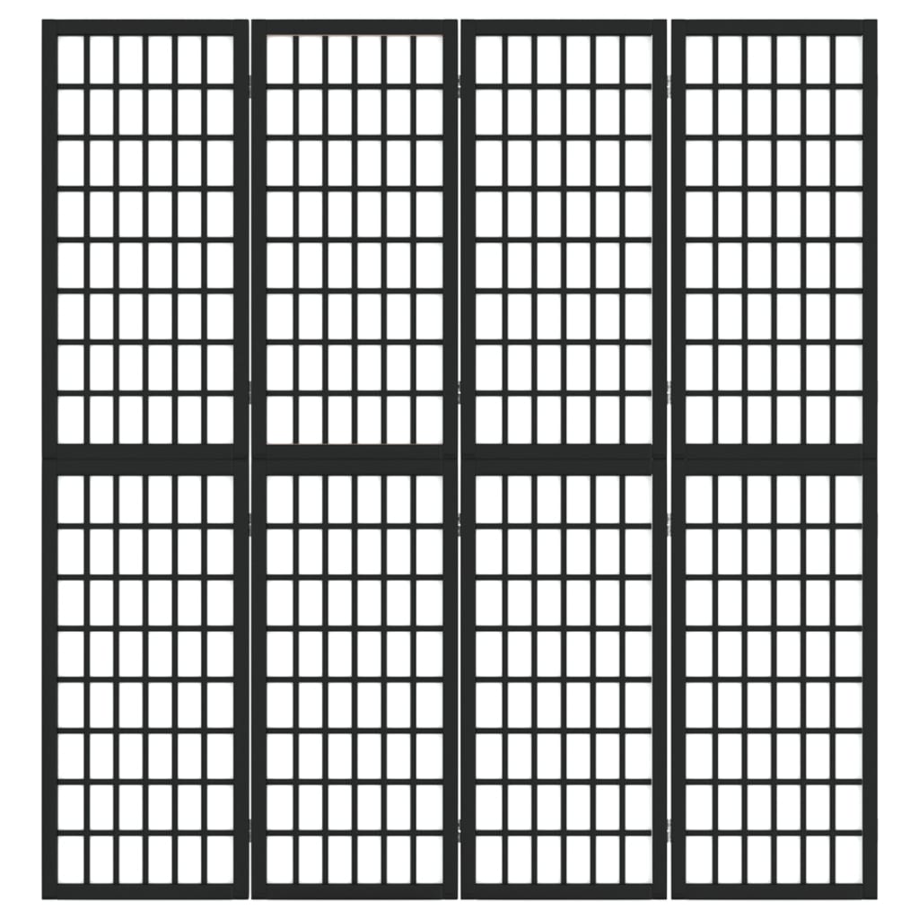 Kamerscherm Inklapbaar 4 Panelen Japanse Stijl 160 x 170 cm Zwart