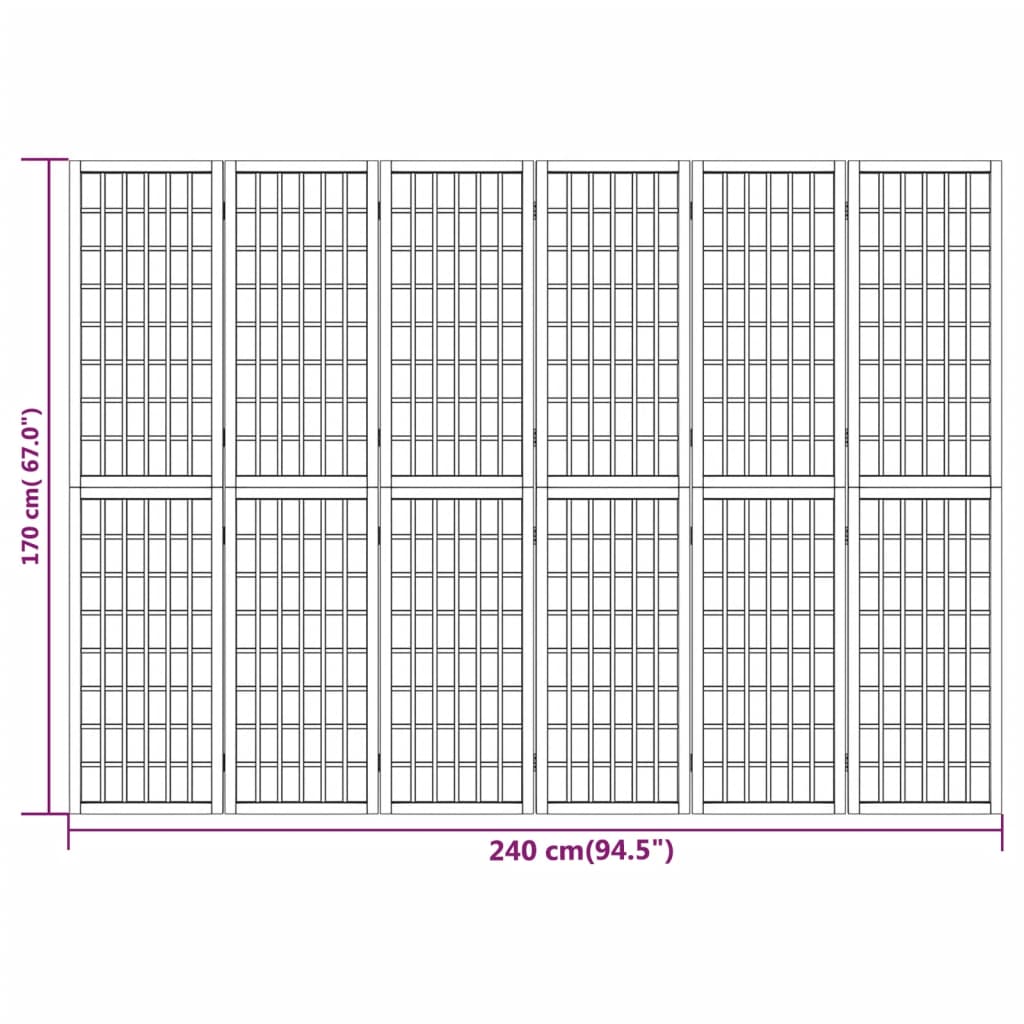 Kamerscherm inklapbaar 6 panelen Japanse stijl 240x170 cm zwart