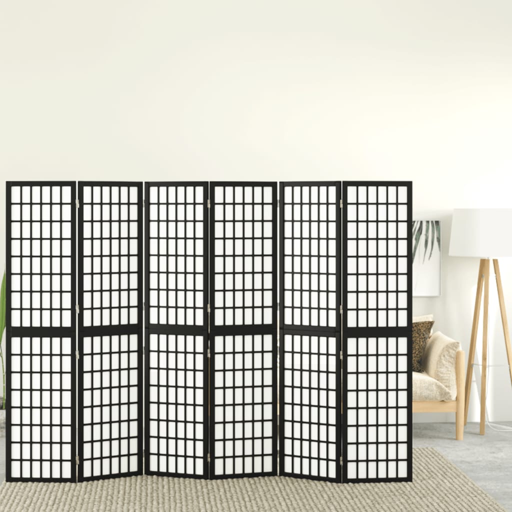 Kamerscherm inklapbaar 6 panelen Japanse stijl 240x170 cm zwart