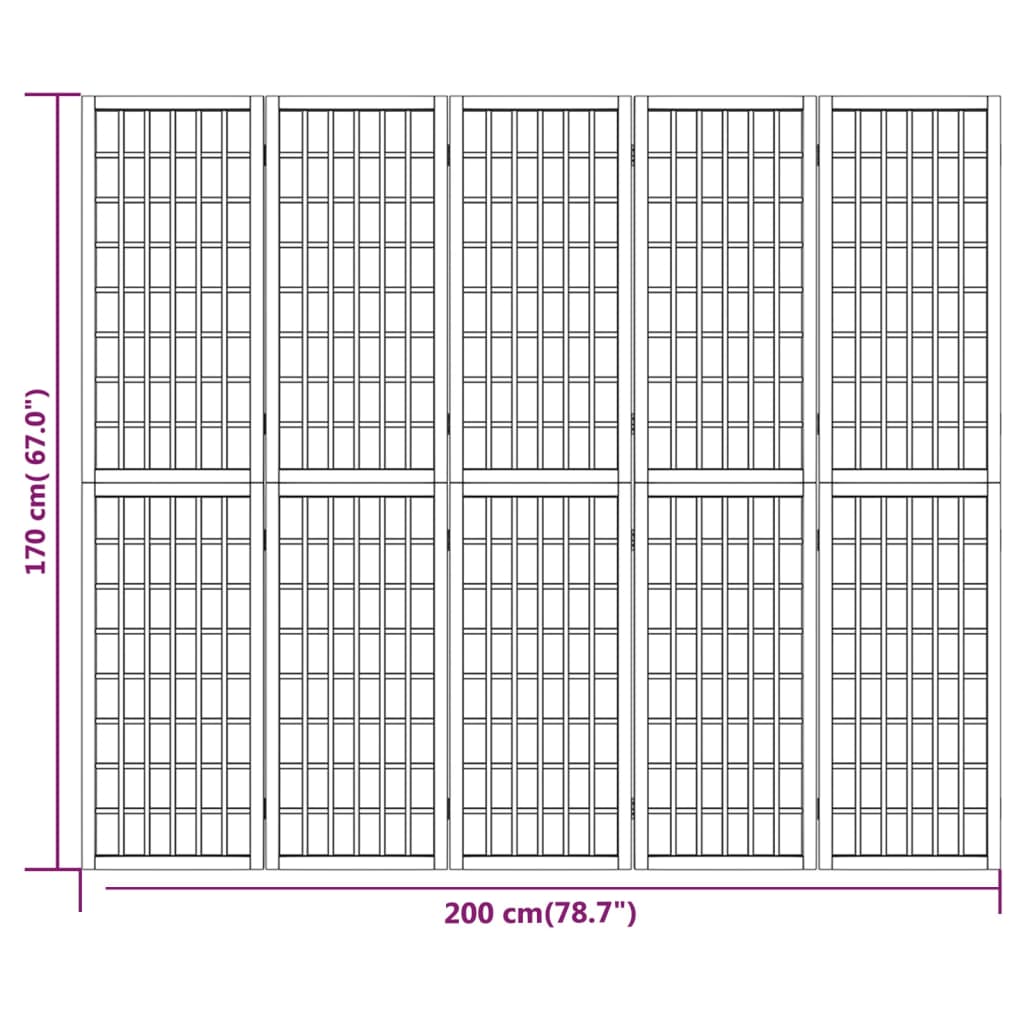 Kamerscherm Inklapbaar 5 Panelen Japanse Stijl 200 x 170 cm Wit