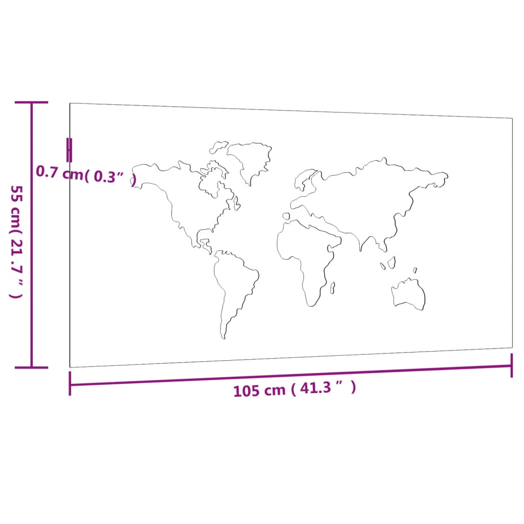 Wanddecoratie tuin wereldkaartontwerp 105x55 cm cortenstaal